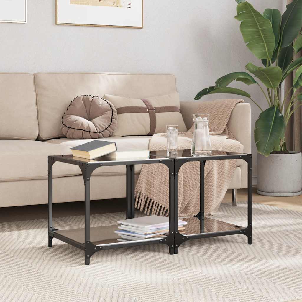 vidaXL Sohvapöydät 2 kpl musta lasinen pöytälevy 40x40x40 cm teräs