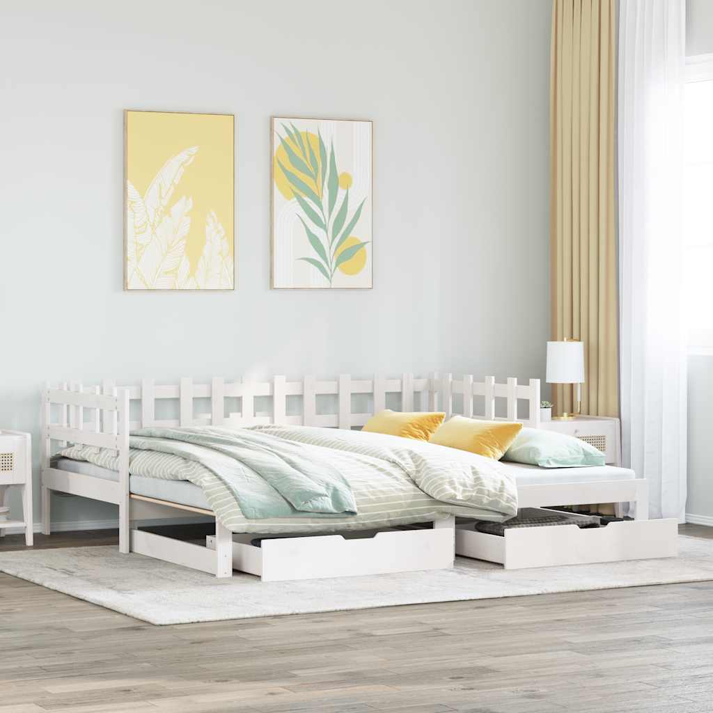 vidaXL Vuodesohva rullilla ja laatikoilla valkoinen 90x200cm