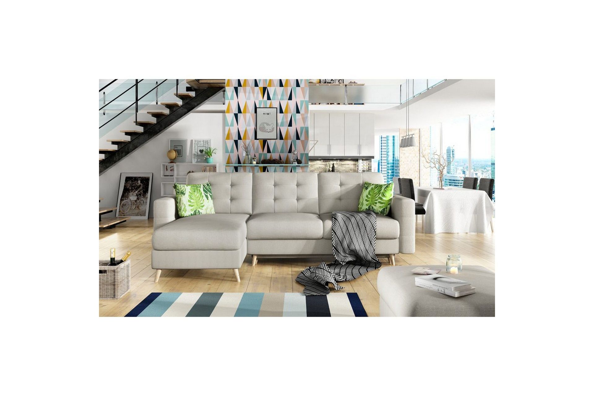 Kulmasohva Eltap Asgard L 248x93x162 cm - Päällinen 02, Viidakko 32, Vaaleanharmaa, Kuvio