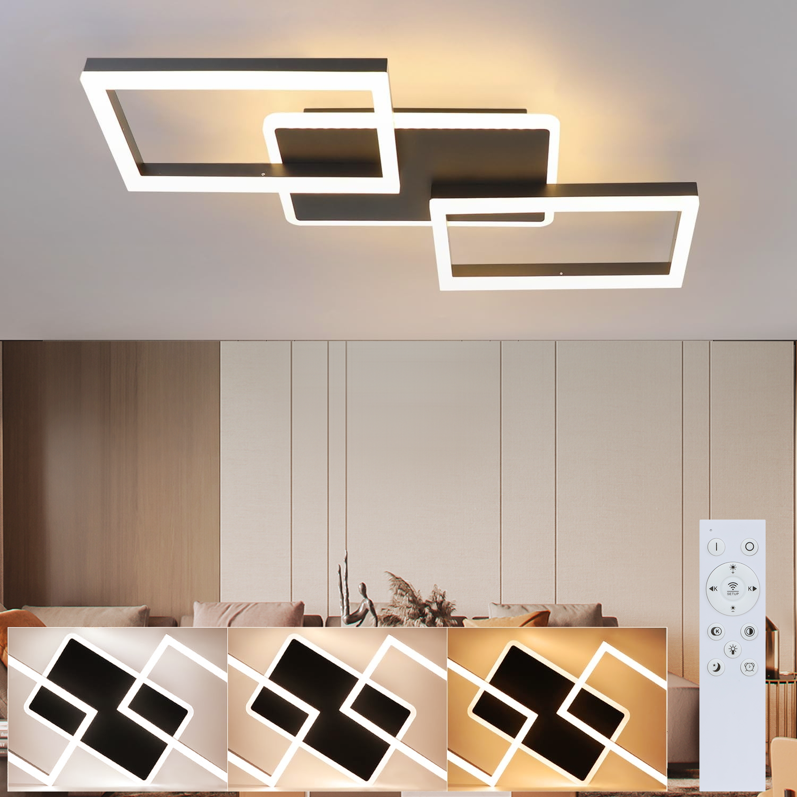 NETTLIFE LED-kattovalaisin 48W himmennettävä musta Kaukosäätimellä