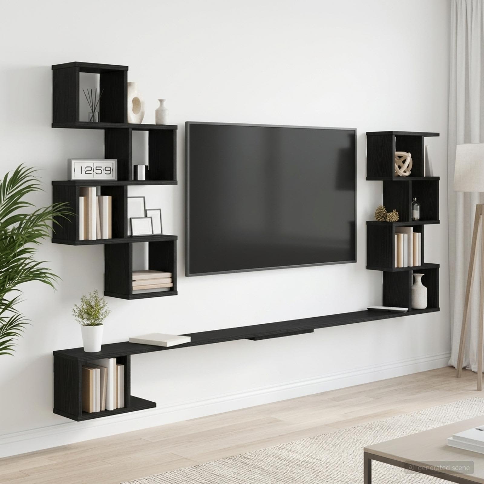 vidaXL Seinälle Kiinnitettävä Televisiotaso Musta tammi Tekninen puu
