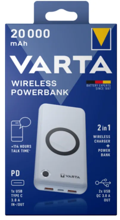 VARTA Wireless Power Bank 20000mAh, Valkoinen