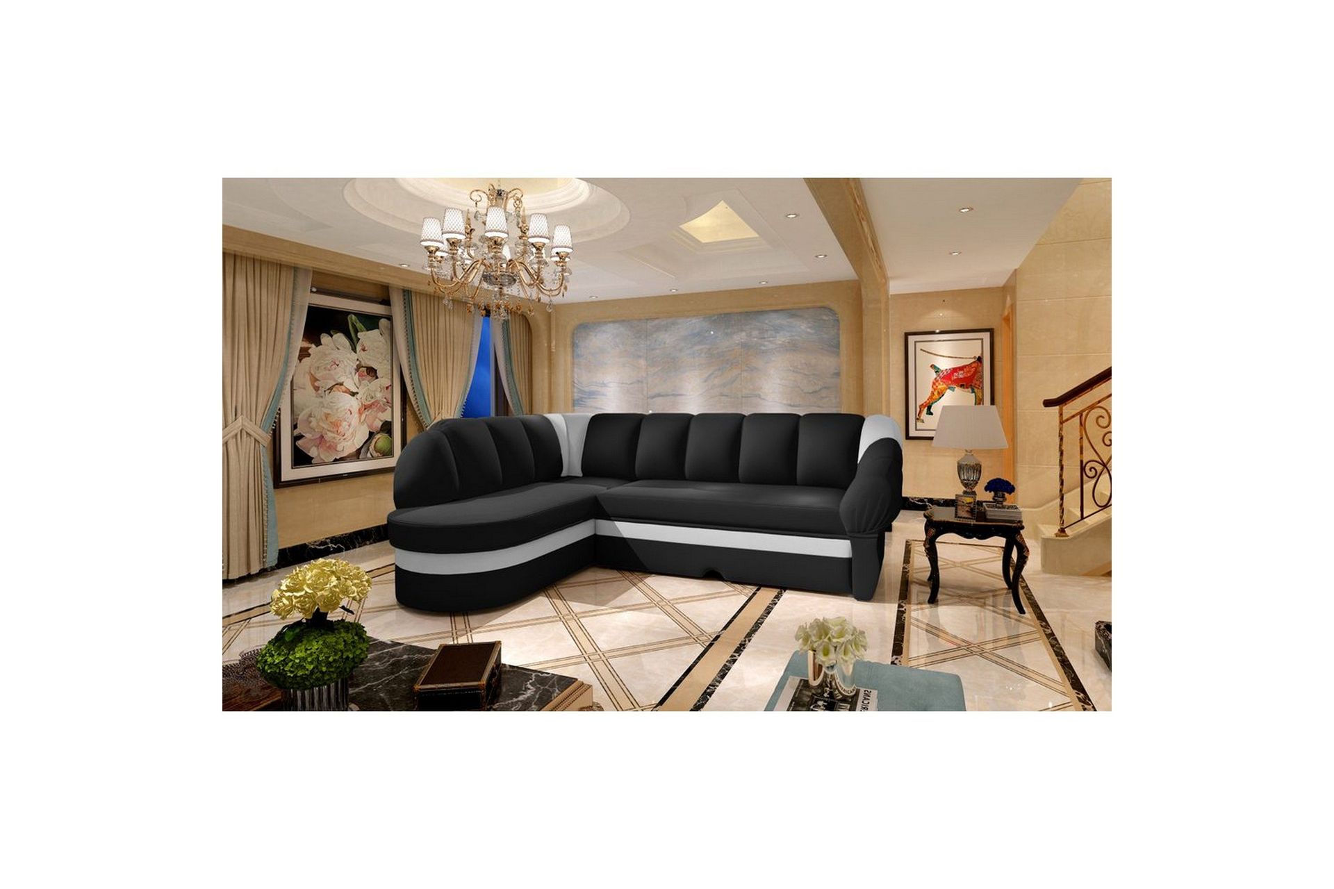 Kulmasohva Eltap Benano 250x85x180 cm - Soft 11, Soft 17, Musta, Valkoinen, Vasen